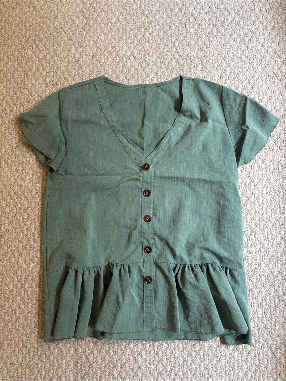 Green Button-Front Peplum Top